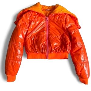 Adidas Stella McCartney High-Gloss Puffer Bomber Jacket Orange Small LIKE NEW!